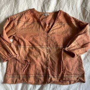 Madewell Orange 3/4 Sleeve Button Down Shirt Relaxed Fit